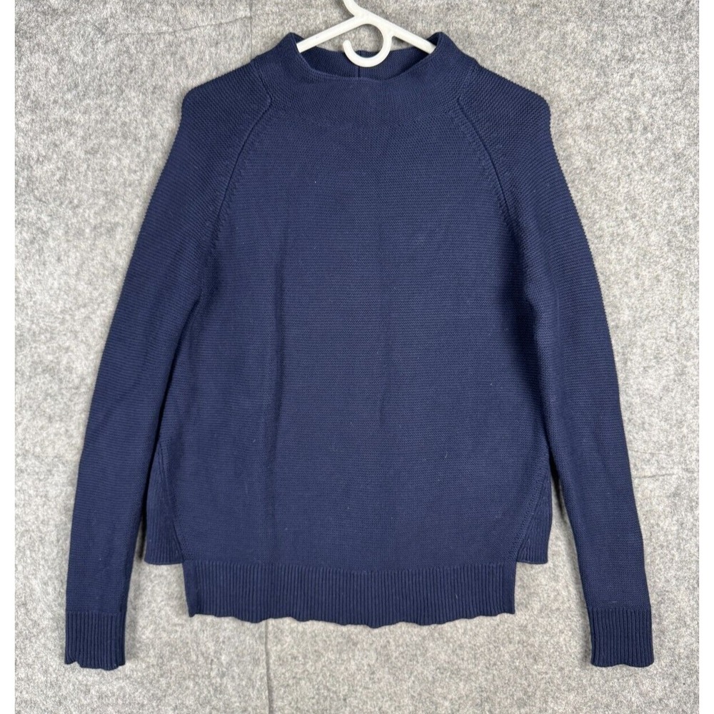 Kinross Sweater Women's Small Blue Mock Neck Split Hem 100% Cotton EUC
